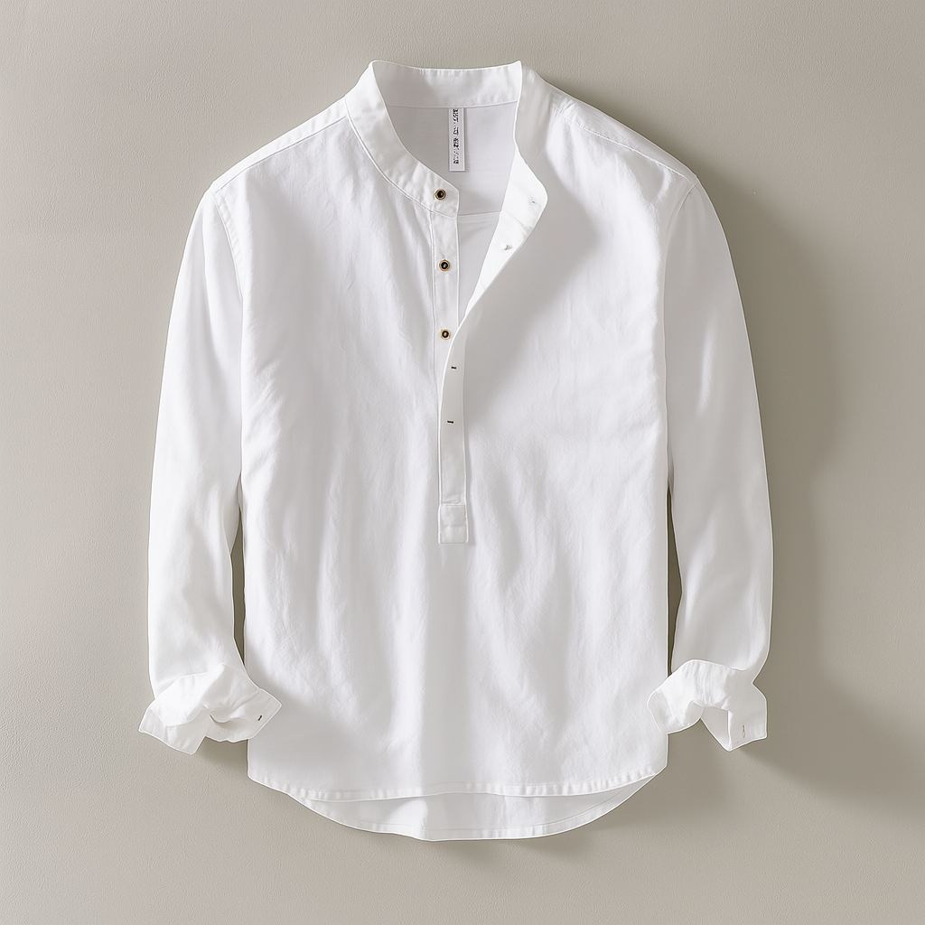 Camisa de manga larga con cuello mao para hombre