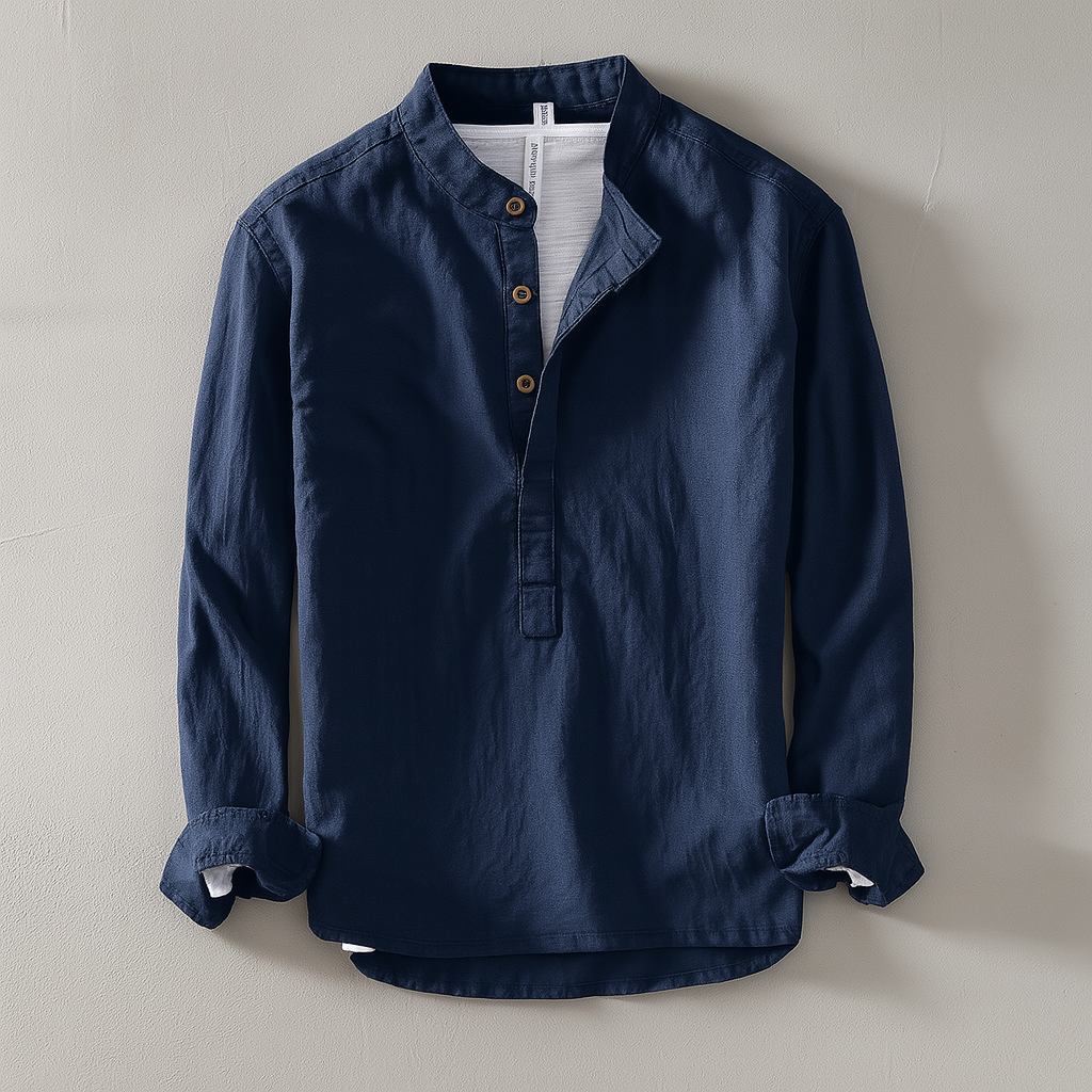 Camisa de manga larga con cuello mao para hombre