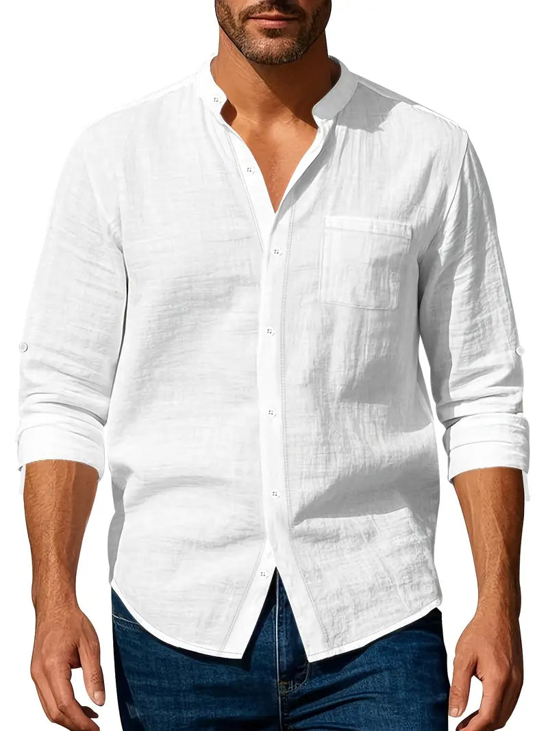 Camisa de manga larga para hombre con cuello Mao