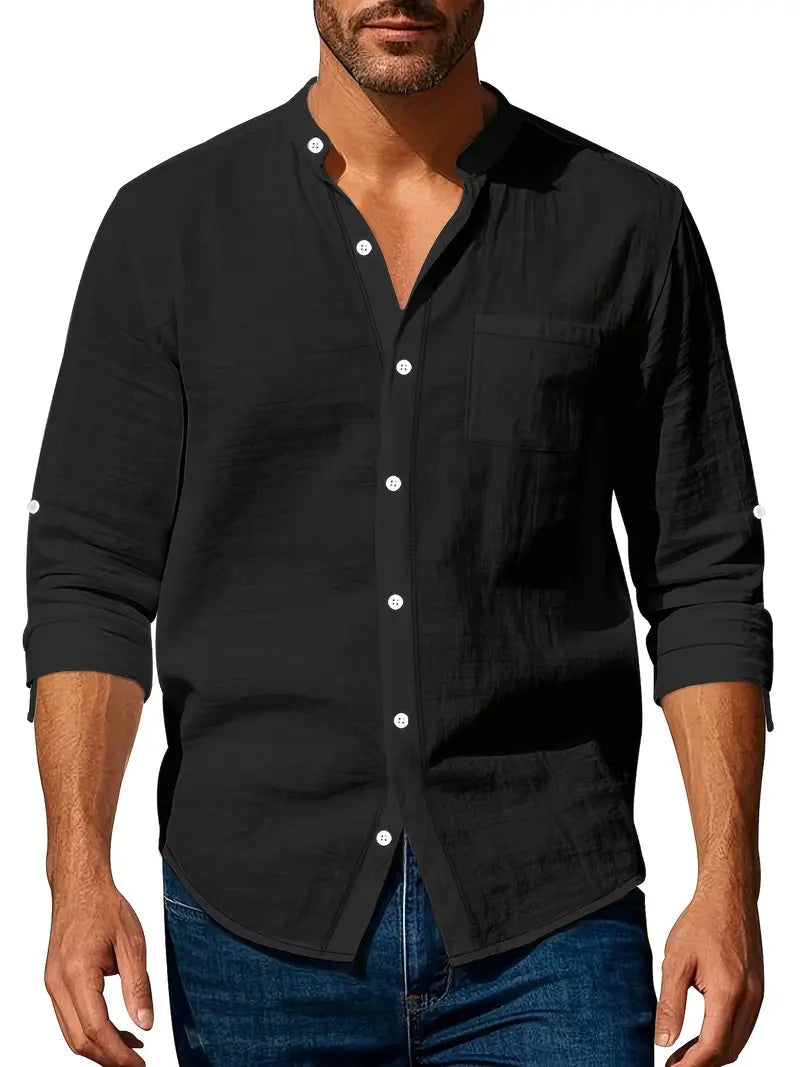Camisa de manga larga para hombre con cuello Mao