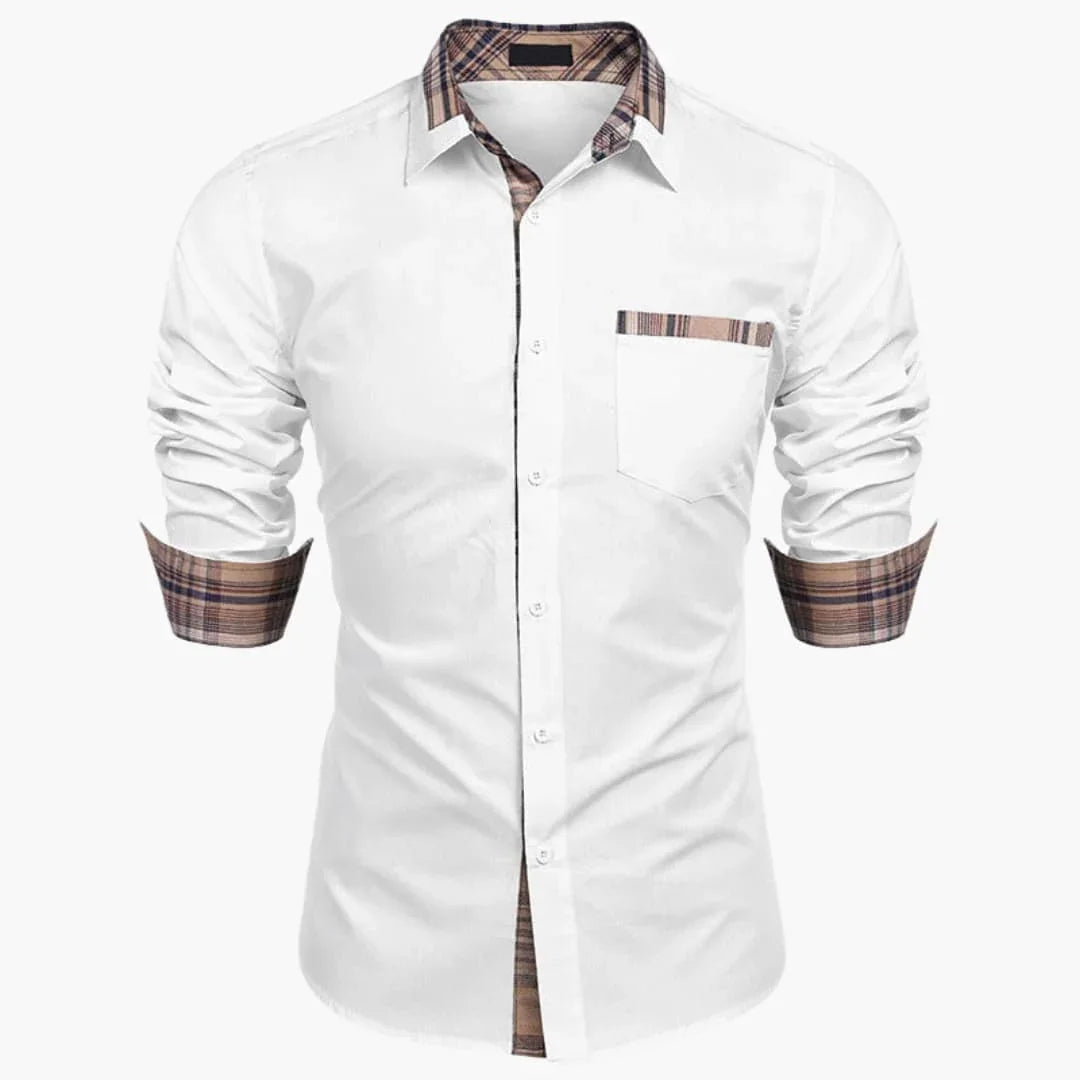 Camisa de manga larga para hombre con cuello y detalles a cuadros