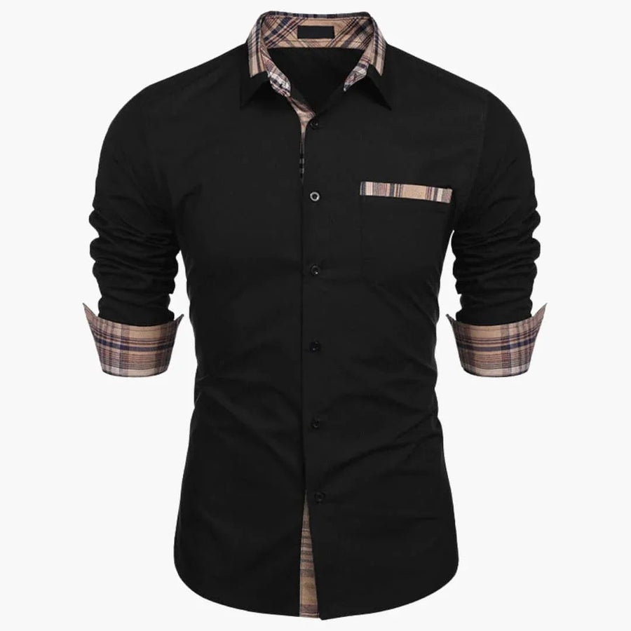 Camisa de manga larga para hombre con cuello y detalles a cuadros