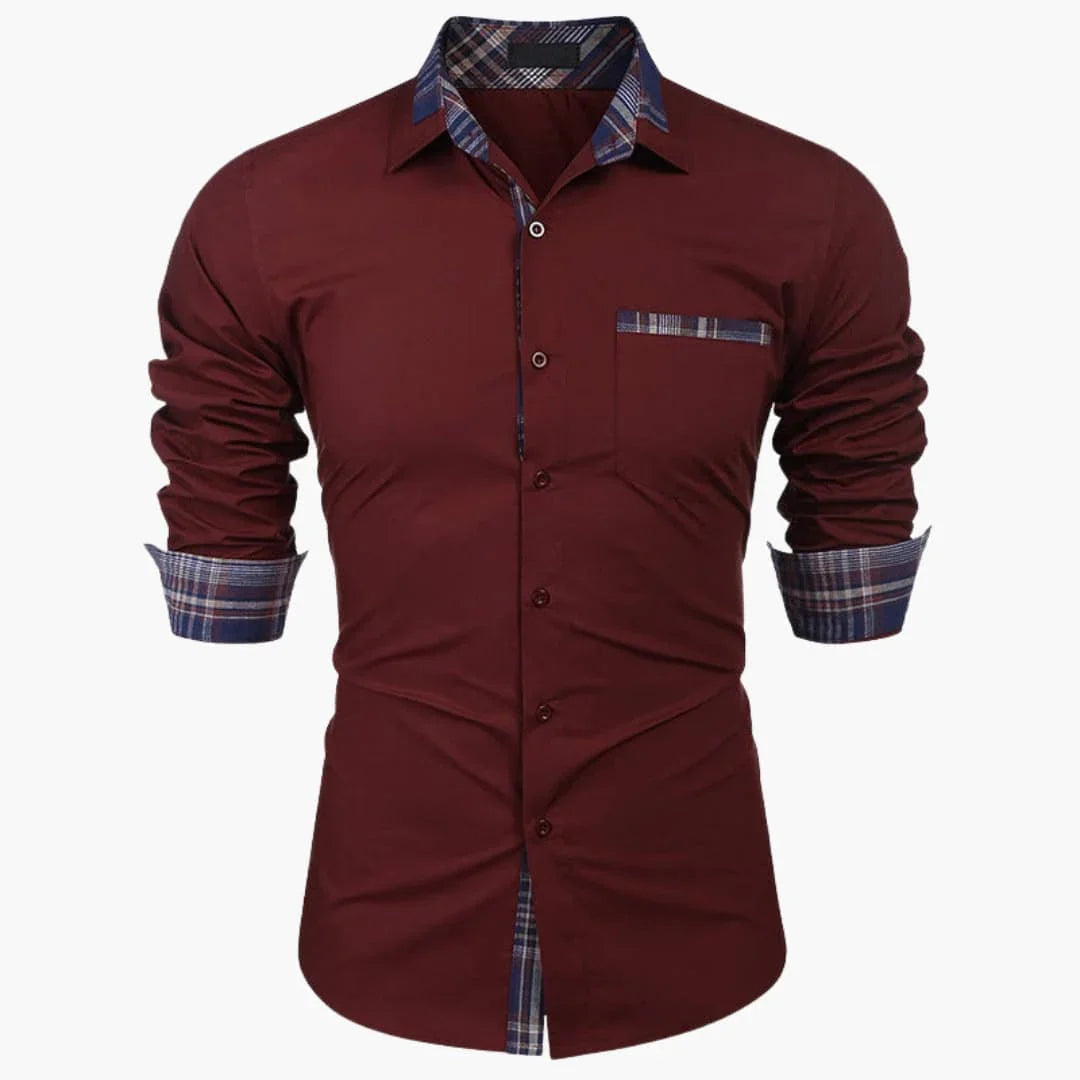 Camisa de manga larga para hombre con cuello y detalles a cuadros