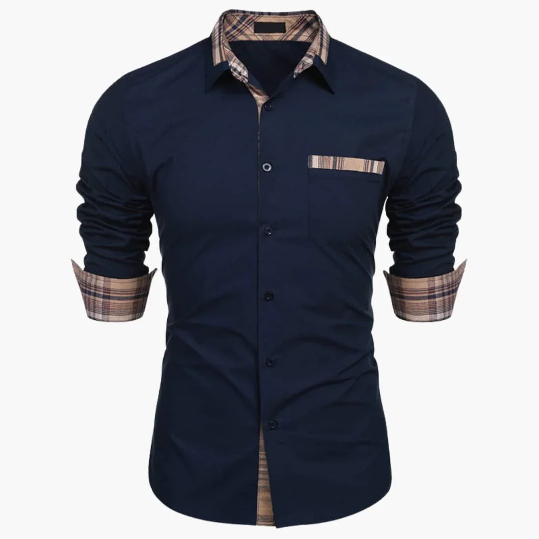 Camisa de manga larga para hombre con cuello y detalles a cuadros