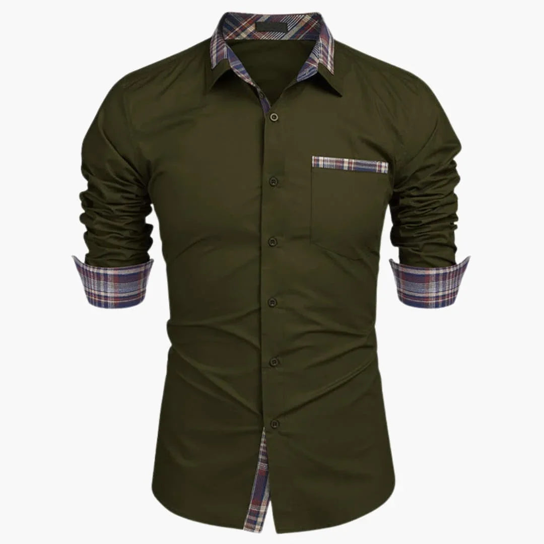 Camisa de manga larga para hombre con cuello y detalles a cuadros