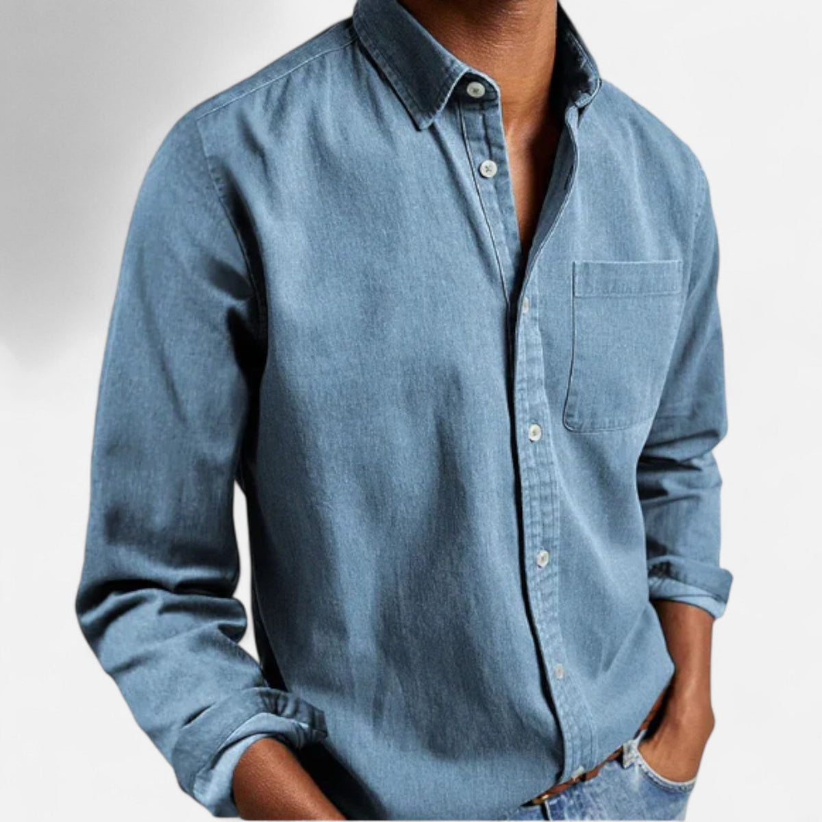 Camisa de mezclilla clásica para hombre en algodón premium