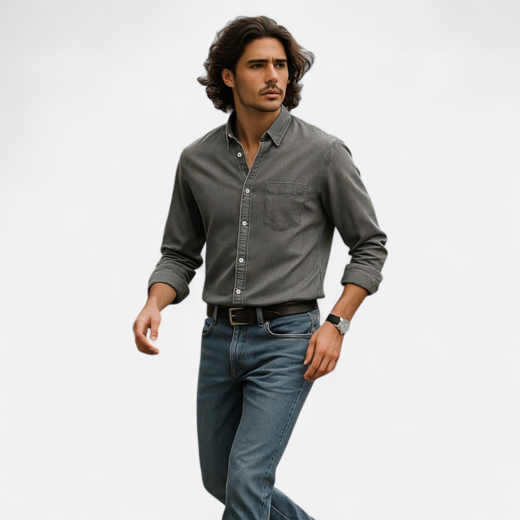 Camisa de mezclilla clásica para hombre en algodón premium