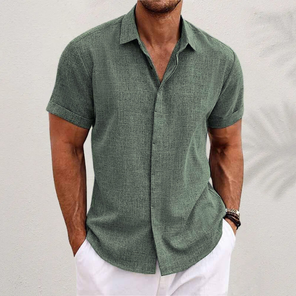 Camisa Elegante de Manga Corta con Cuello y Textura para Hombre