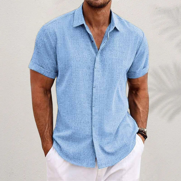 Camisa Elegante de Manga Corta con Cuello y Textura para Hombre