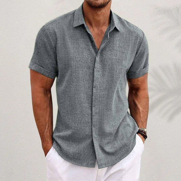 Camisa Elegante de Manga Corta con Cuello y Textura para Hombre