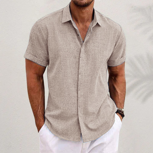 Camisa Elegante de Manga Corta con Cuello y Textura para Hombre