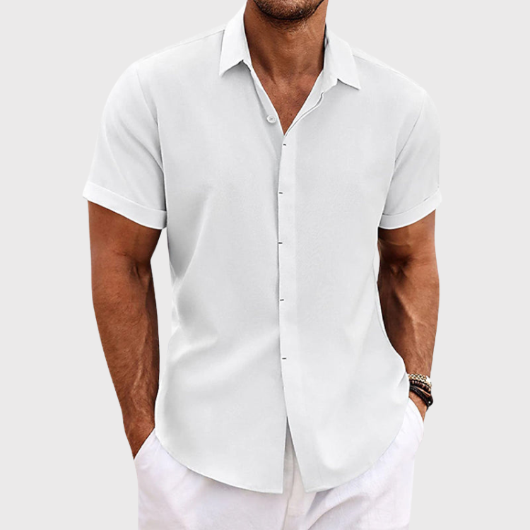 Camisa Elegante de Manga Corta con Cuello y Textura para Hombre