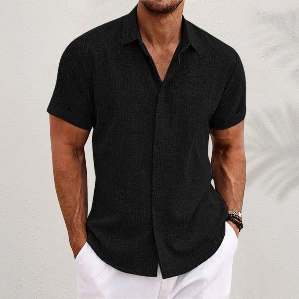 Camisa Elegante de Manga Corta con Cuello y Textura para Hombre