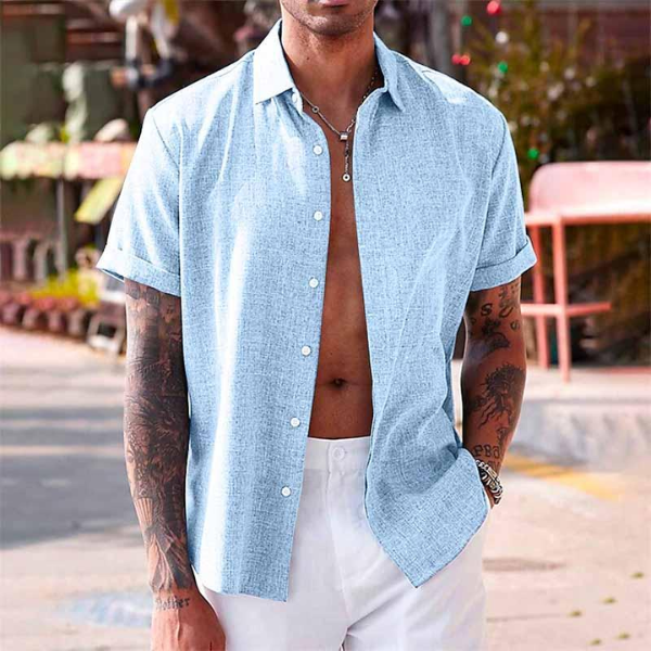 Camisa Elegante de Manga Corta con Cuello y Textura para Hombre