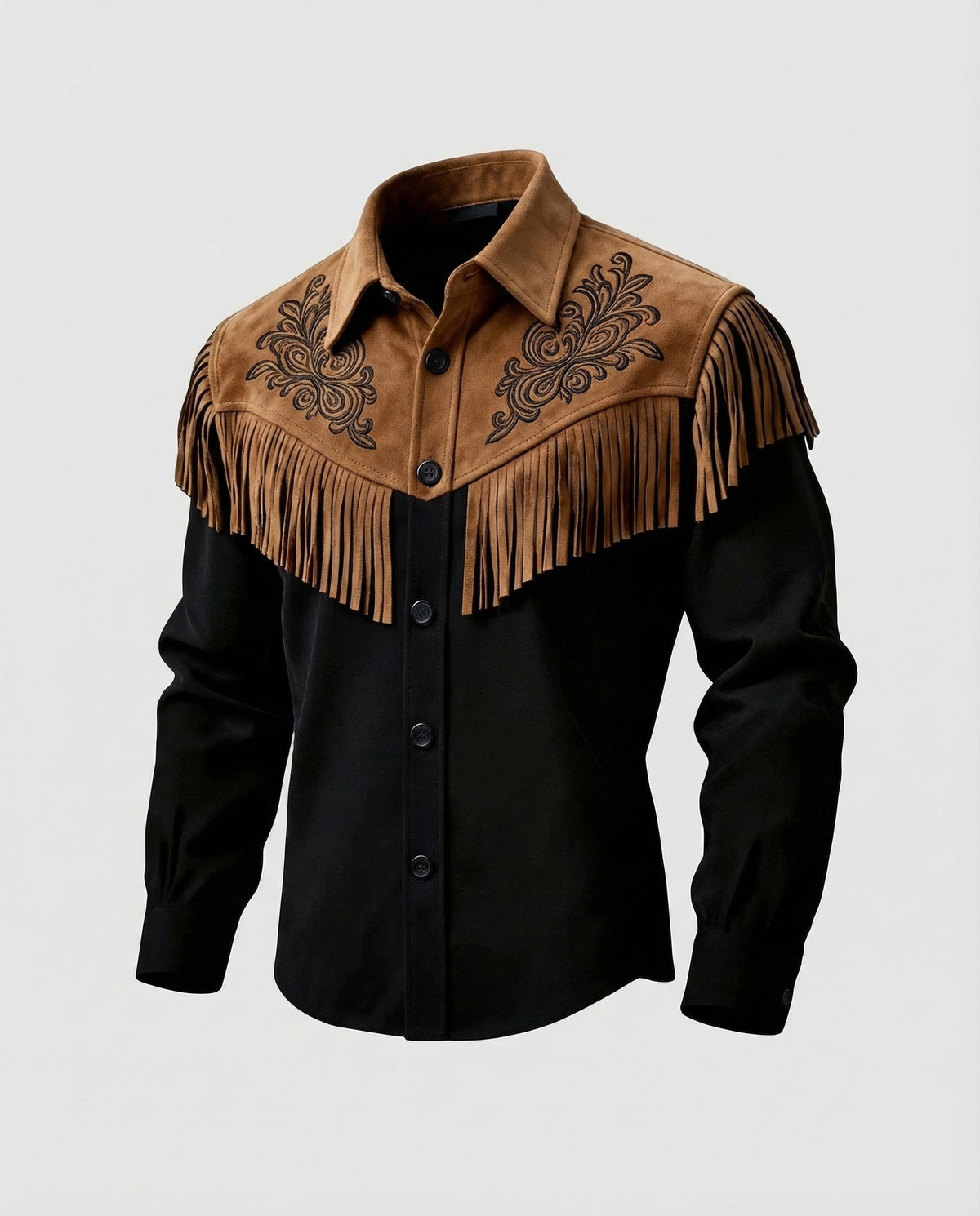Camisa estilo occidental con flecos y bordados
