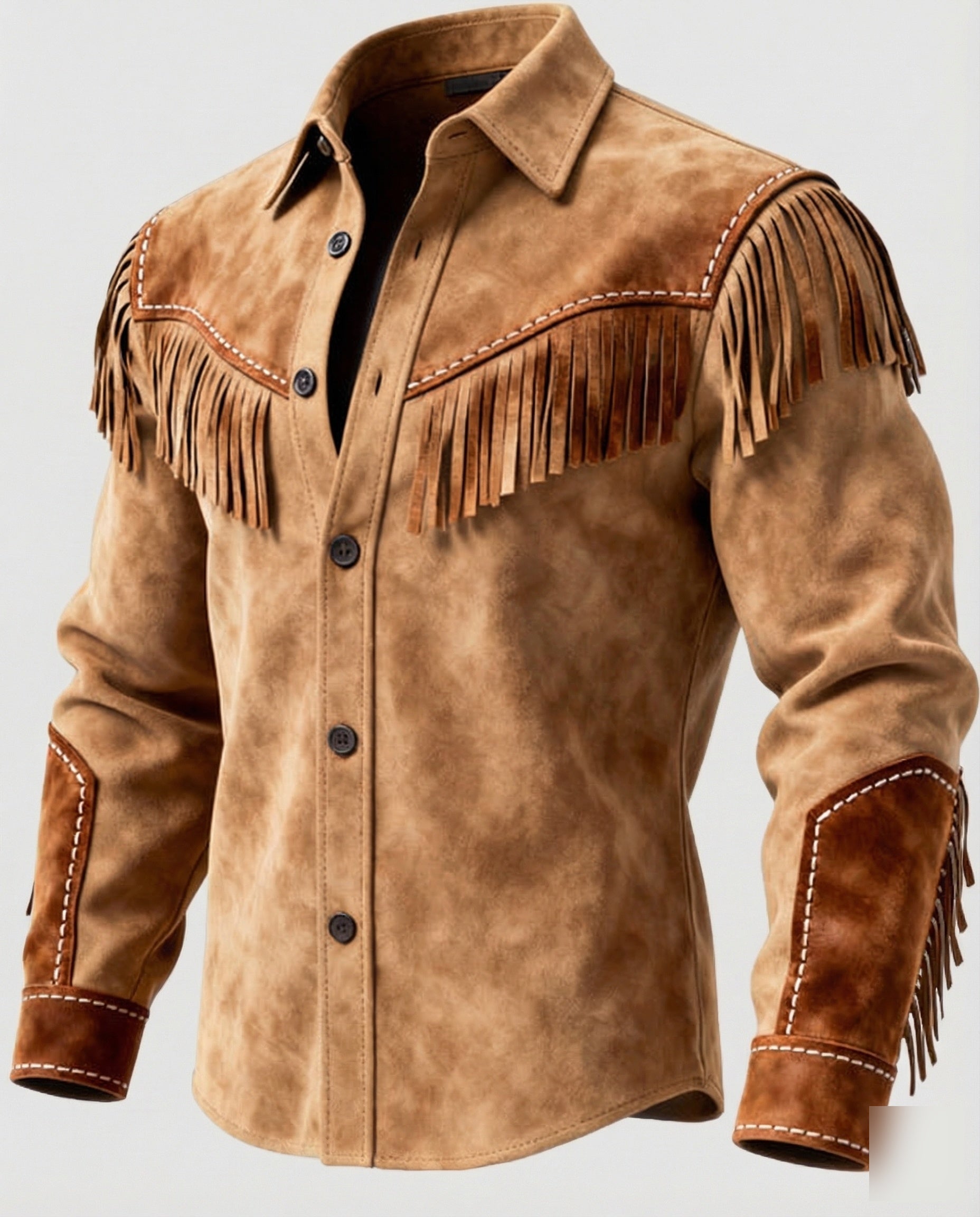 Camisa estilo occidental con flecos y bordados