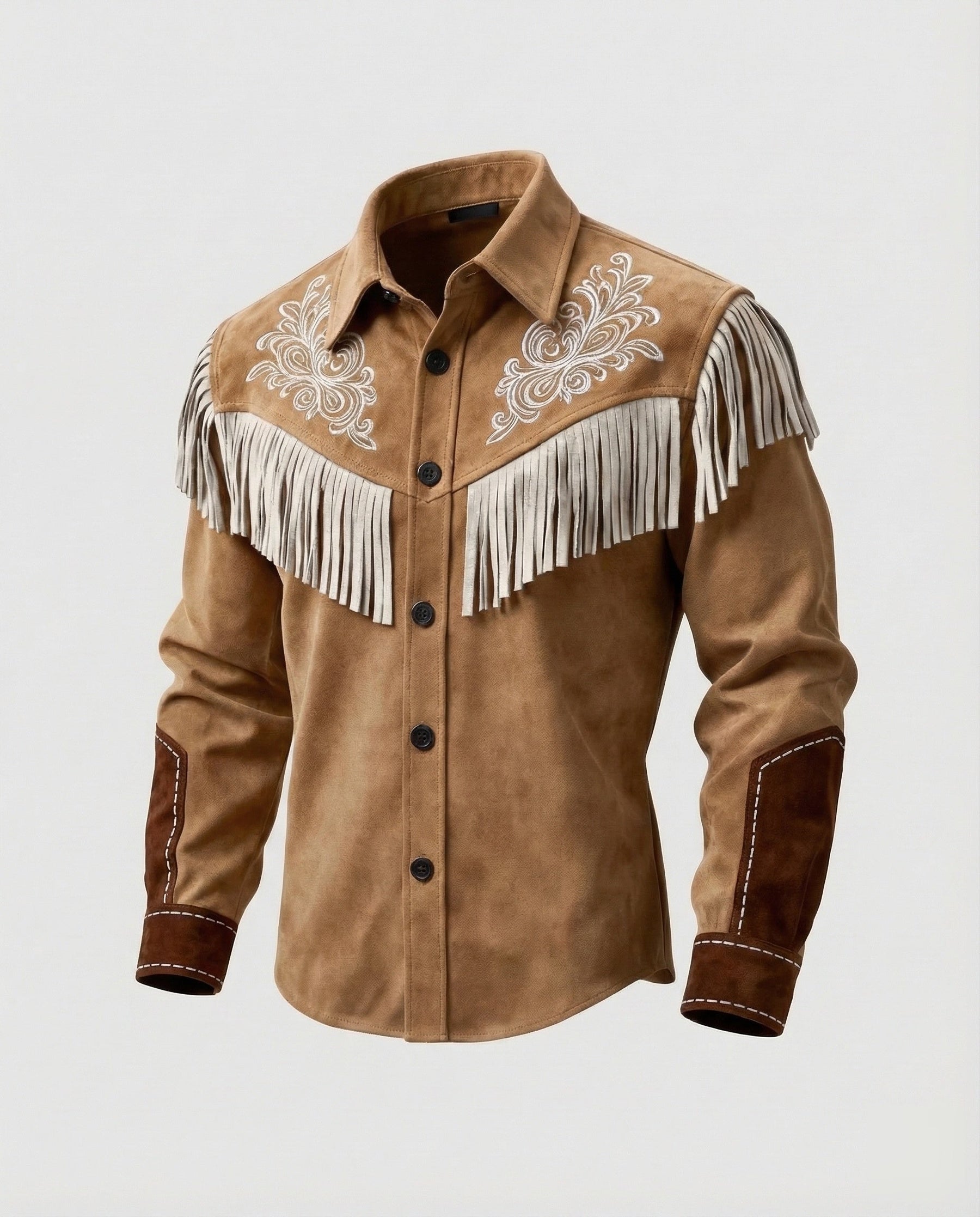 Camisa estilo occidental con flecos y bordados