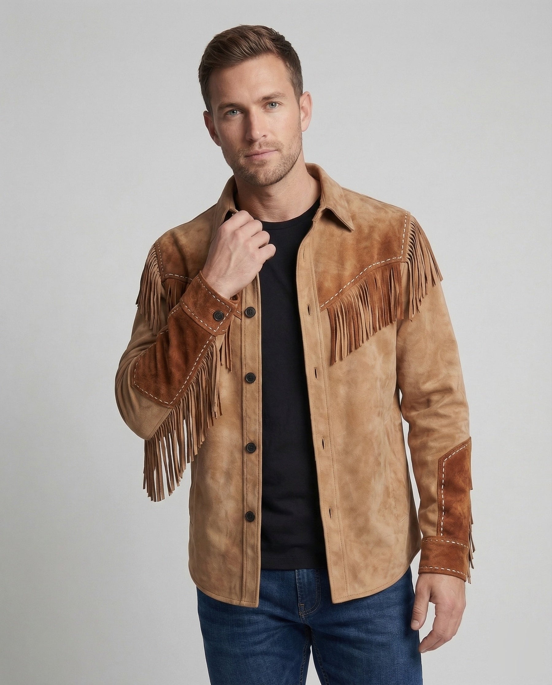 Camisa estilo occidental con flecos y bordados