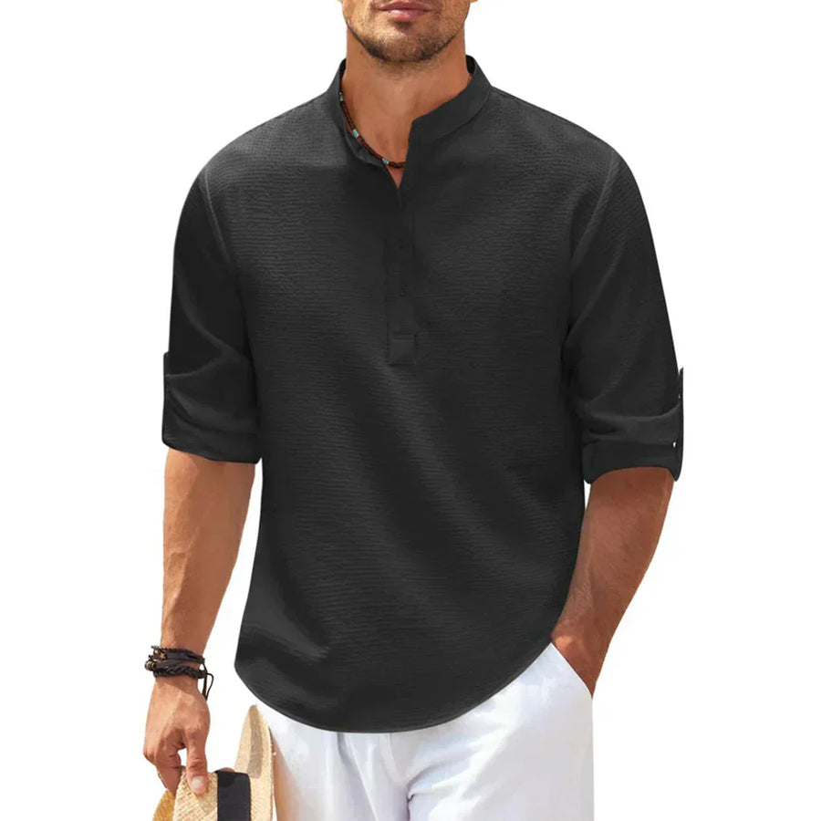 Camisa Henley estructurada con cuello Mao