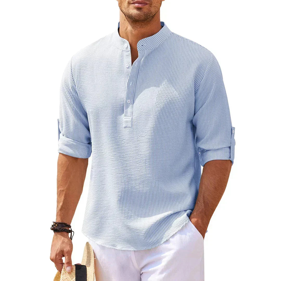 Camisa Henley estructurada con cuello Mao