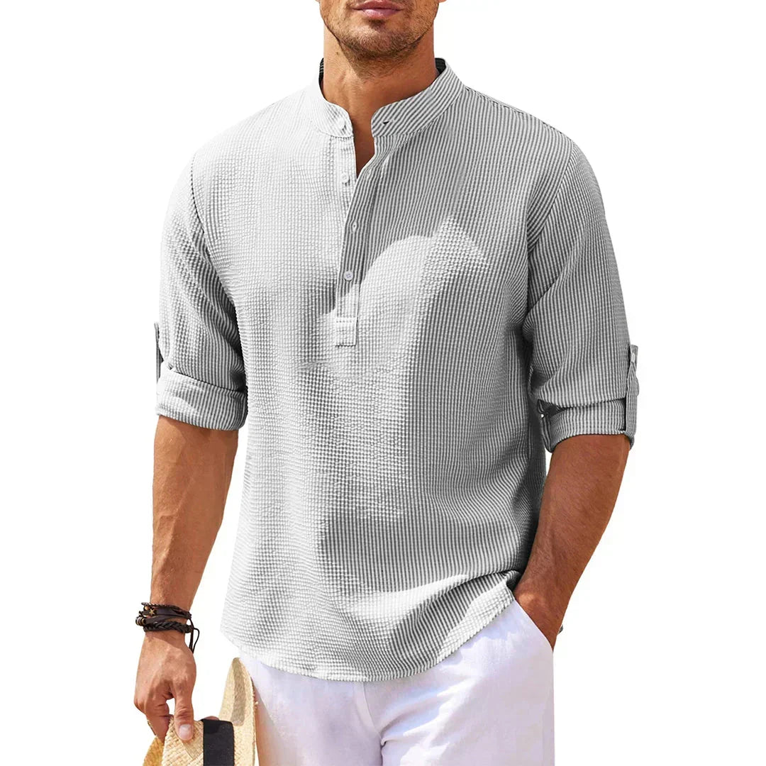 Camisa Henley estructurada con cuello Mao