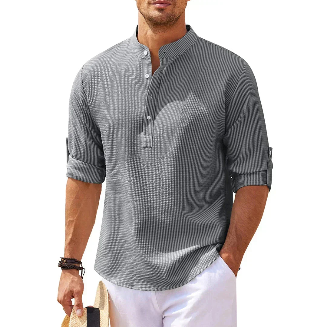 Camisa Henley estructurada con cuello Mao