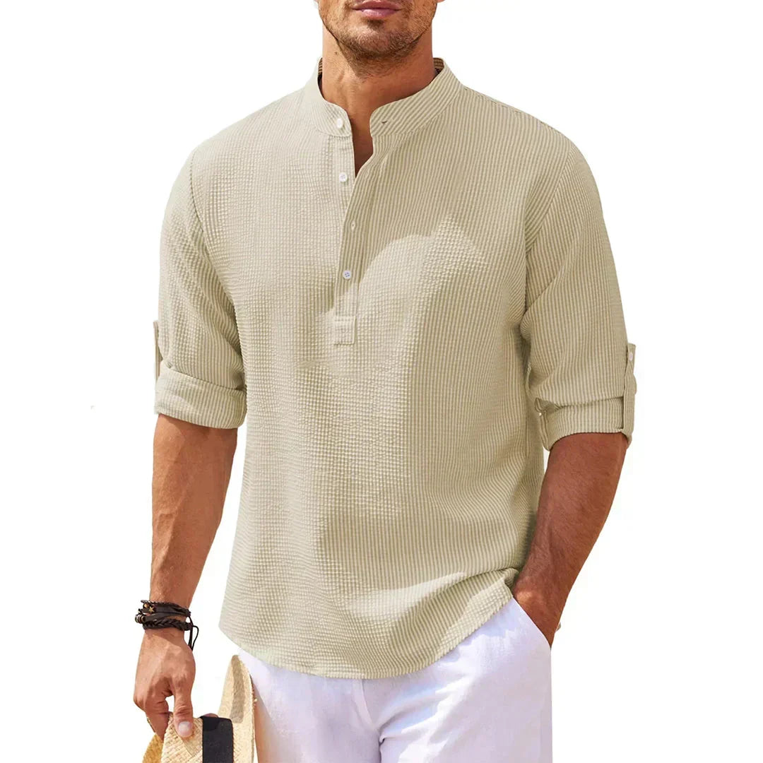 Camisa Henley estructurada con cuello Mao