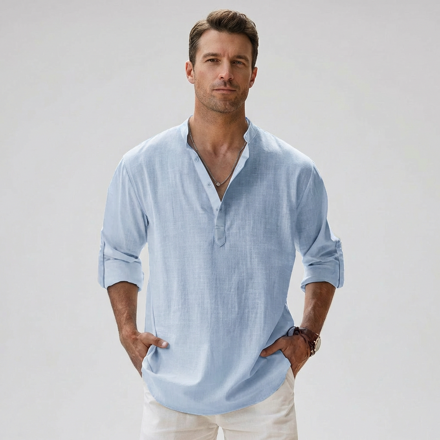 Camisa Henley para hombre con botones en el cuello