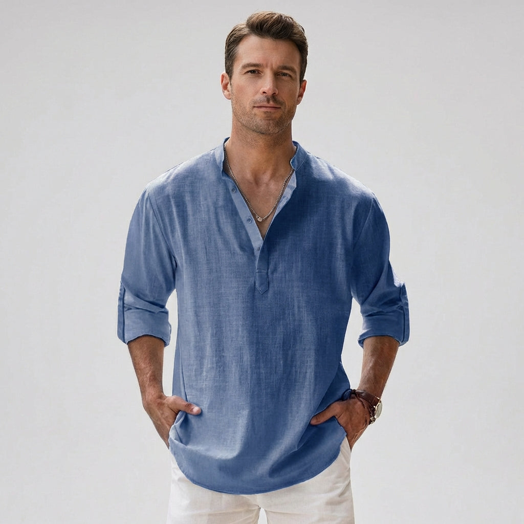 Camisa Henley para hombre con botones en el cuello