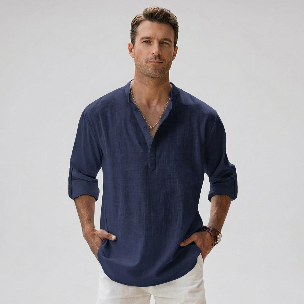 Camisa Henley para hombre con botones en el cuello