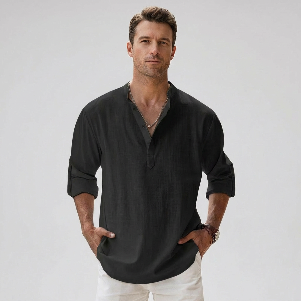 Camisa Henley para hombre con botones en el cuello