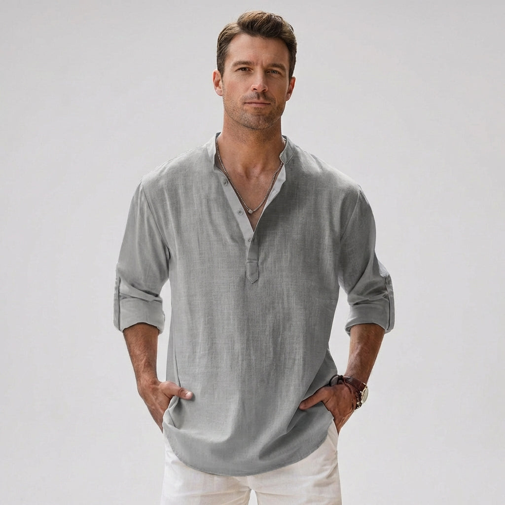 Camisa Henley para hombre con botones en el cuello