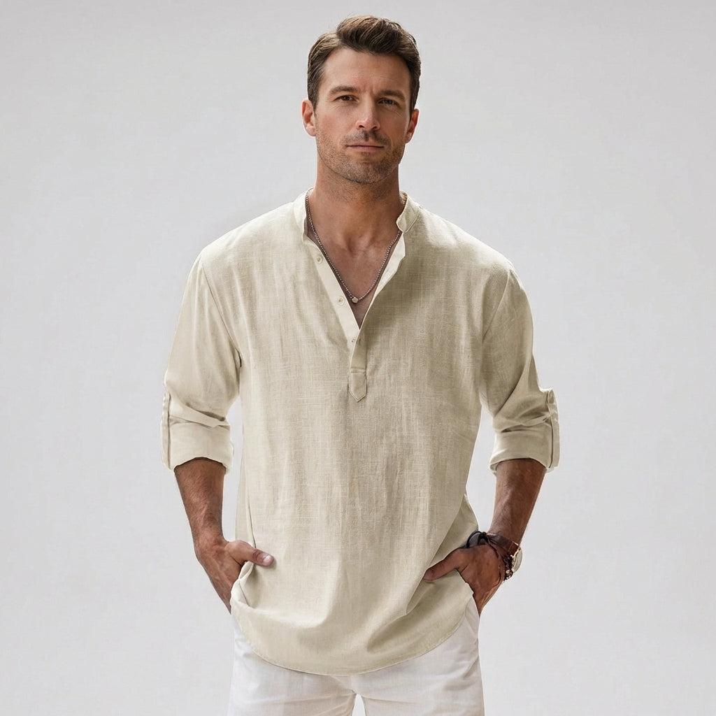 Camisa Henley para hombre con botones en el cuello