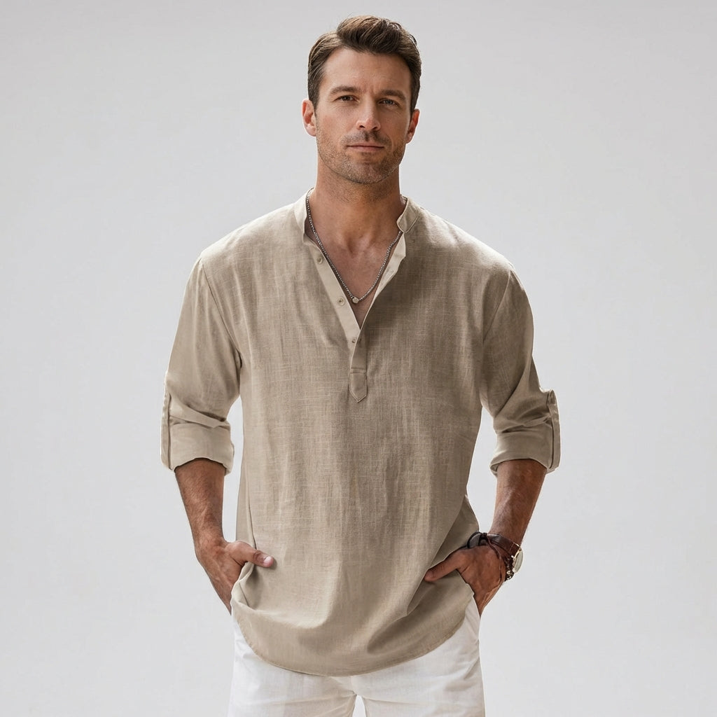 Camisa Henley para hombre con botones en el cuello