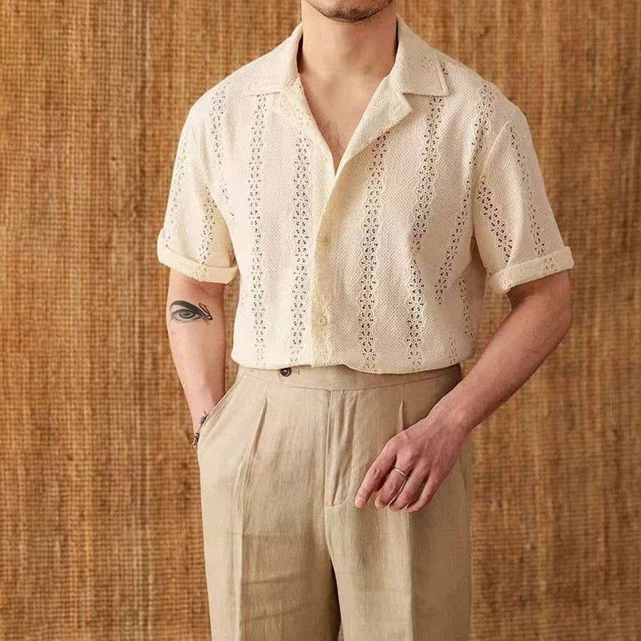 Camisa para hombre con botones y cuello cubano