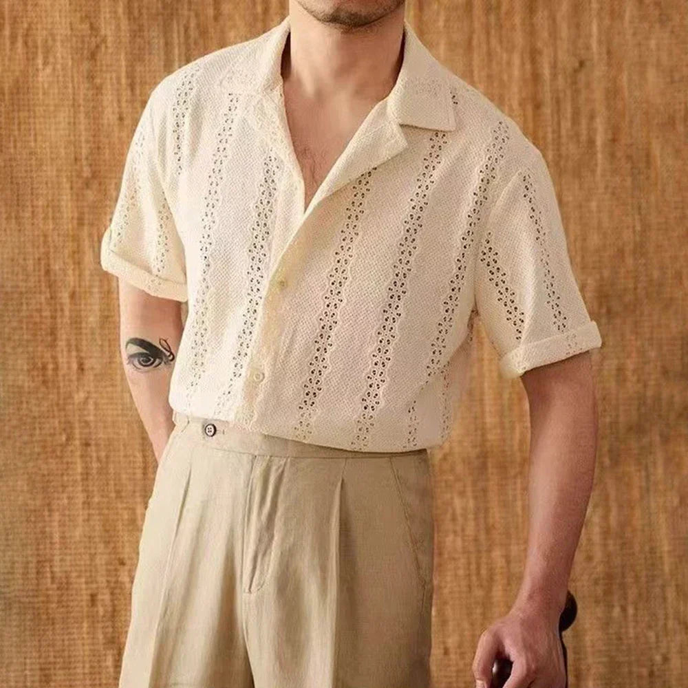 Camisa para hombre con botones y cuello cubano