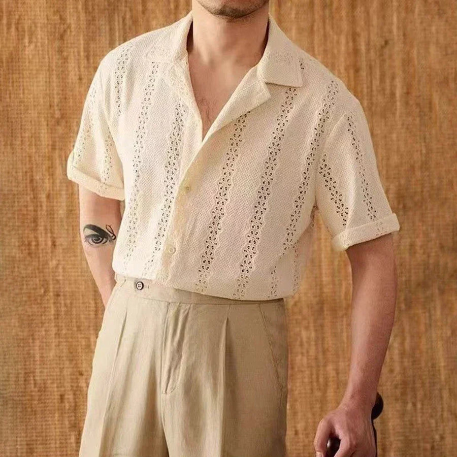 Camisa para hombre con botones y cuello cubano