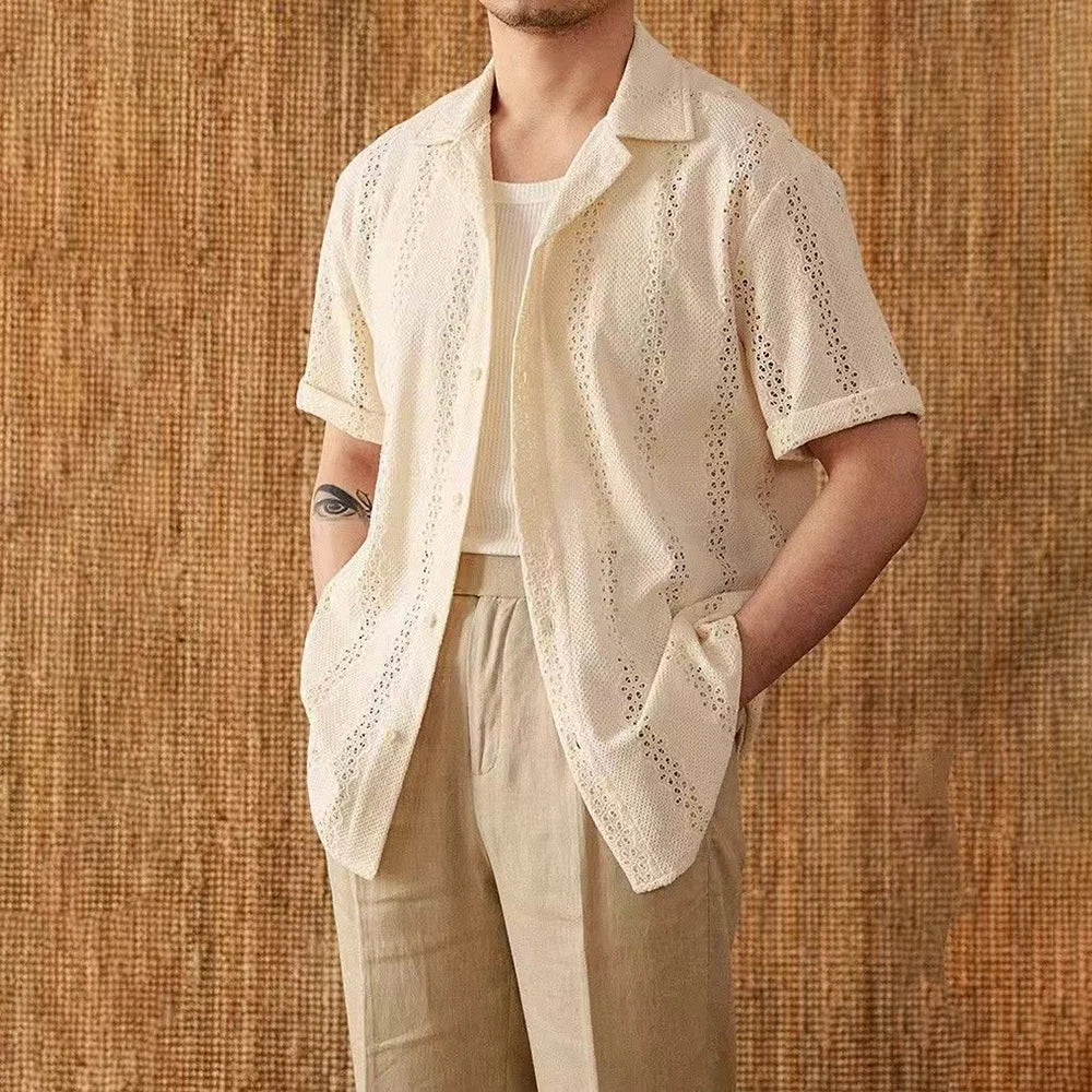 Camisa para hombre con botones y cuello cubano