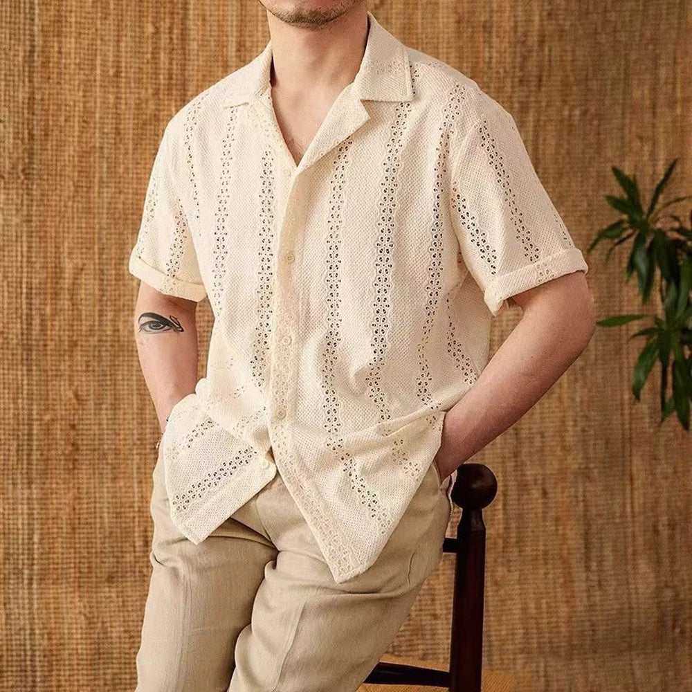 Camisa para hombre con botones y cuello cubano