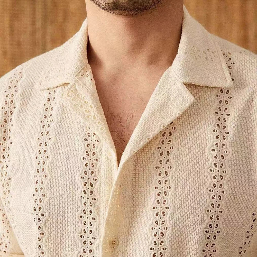 Camisa para hombre con botones y cuello cubano