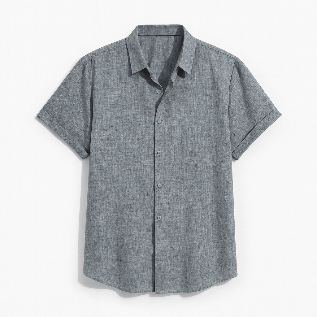Camisa para Hombre de Manga Corta con Cierre de Botones en Mezcla Transpirable de Algodón y Lino - Corte Regular