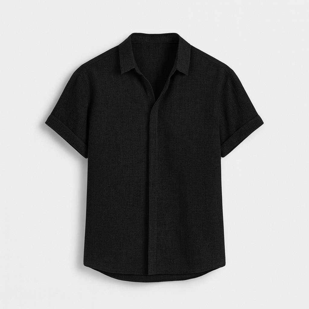 Camisa para Hombre de Manga Corta con Cierre de Botones en Mezcla Transpirable de Algodón y Lino - Corte Regular