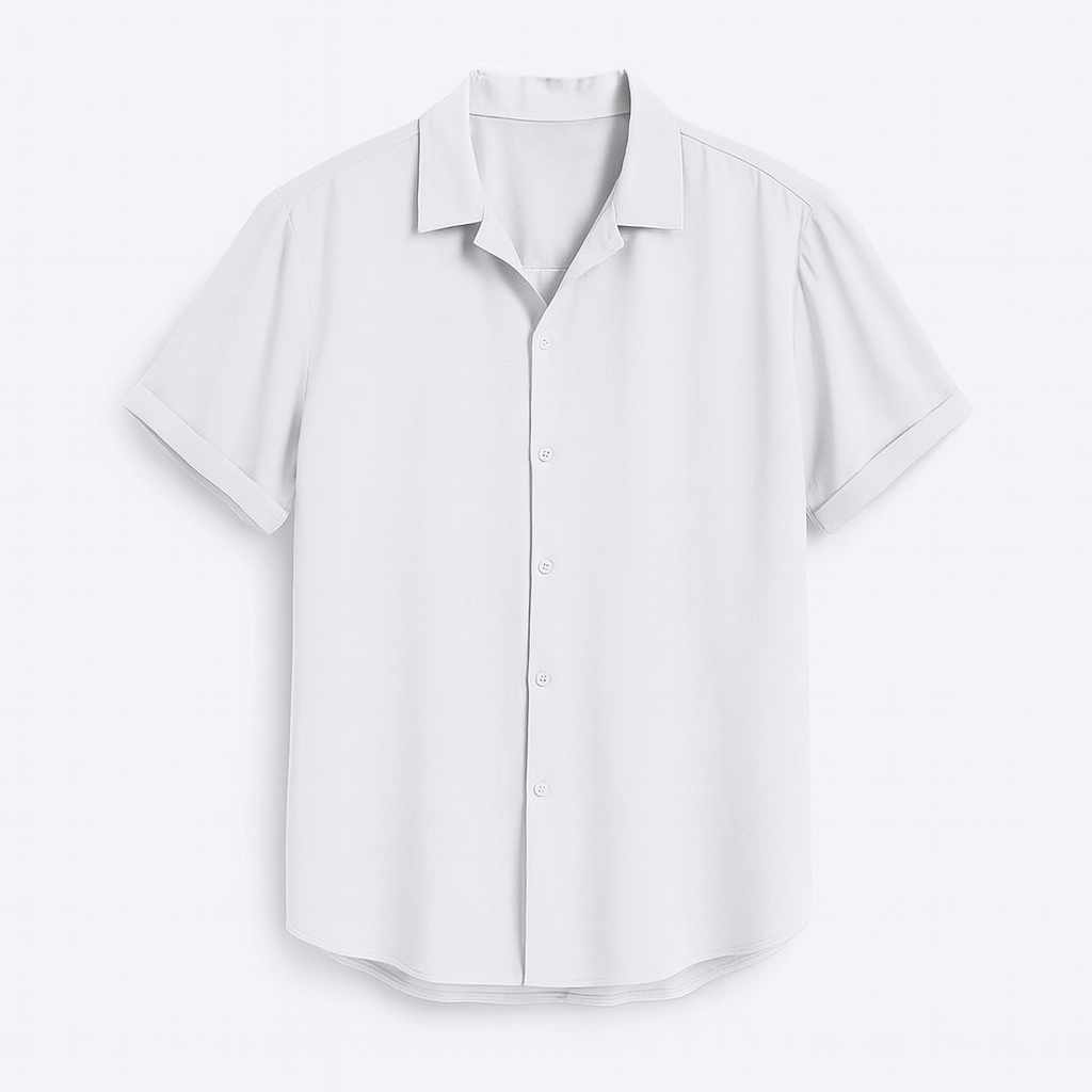 Camisa para Hombre de Manga Corta con Cierre de Botones en Mezcla Transpirable de Algodón y Lino - Corte Regular