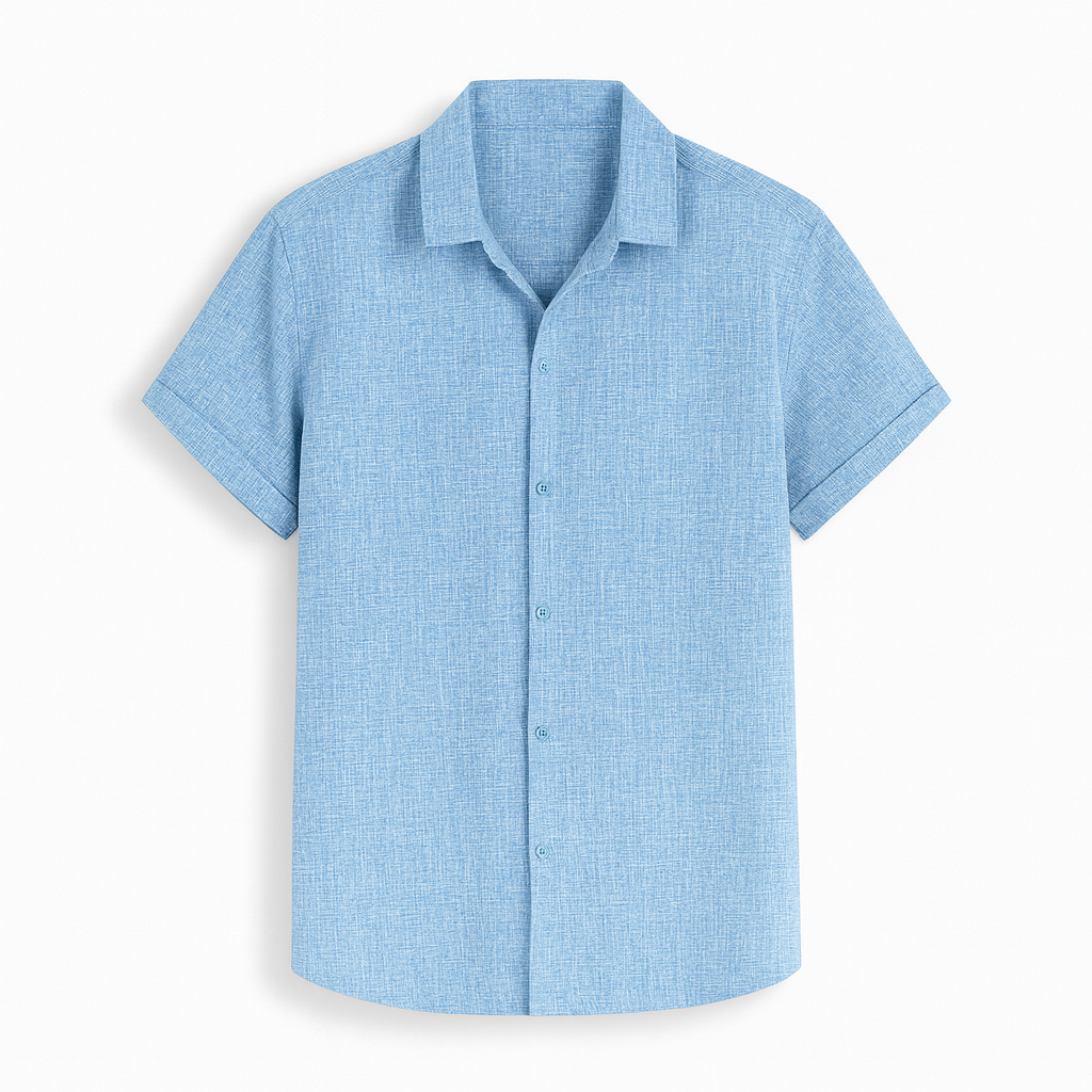 Camisa para Hombre de Manga Corta con Cierre de Botones en Mezcla Transpirable de Algodón y Lino - Corte Regular