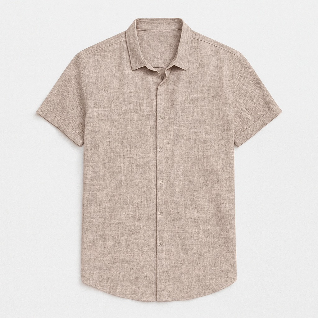 Camisa para Hombre de Manga Corta con Cierre de Botones en Mezcla Transpirable de Algodón y Lino - Corte Regular
