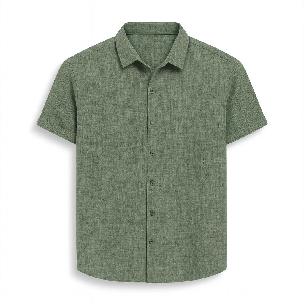 Camisa para Hombre de Manga Corta con Cierre de Botones en Mezcla Transpirable de Algodón y Lino - Corte Regular