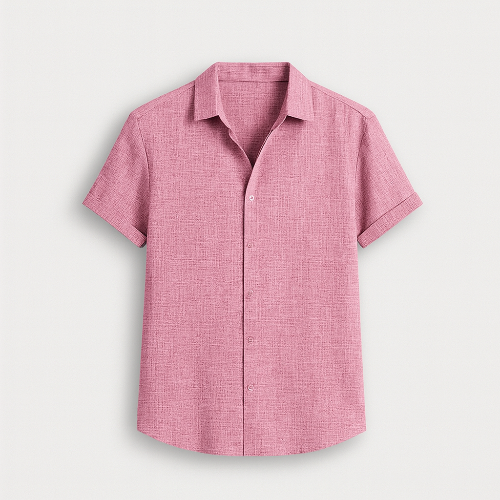 Camisa para Hombre de Manga Corta con Cierre de Botones en Mezcla Transpirable de Algodón y Lino - Corte Regular