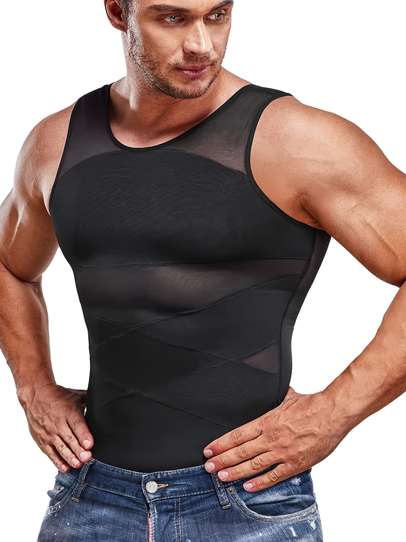 Camiseta de compresión sin mangas para hombre | Prenda ajustada sin mangas para una silueta definida | Estilo casual moderno