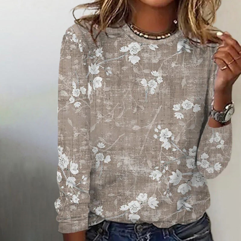 Camiseta de manga larga con estampado floral para mujer