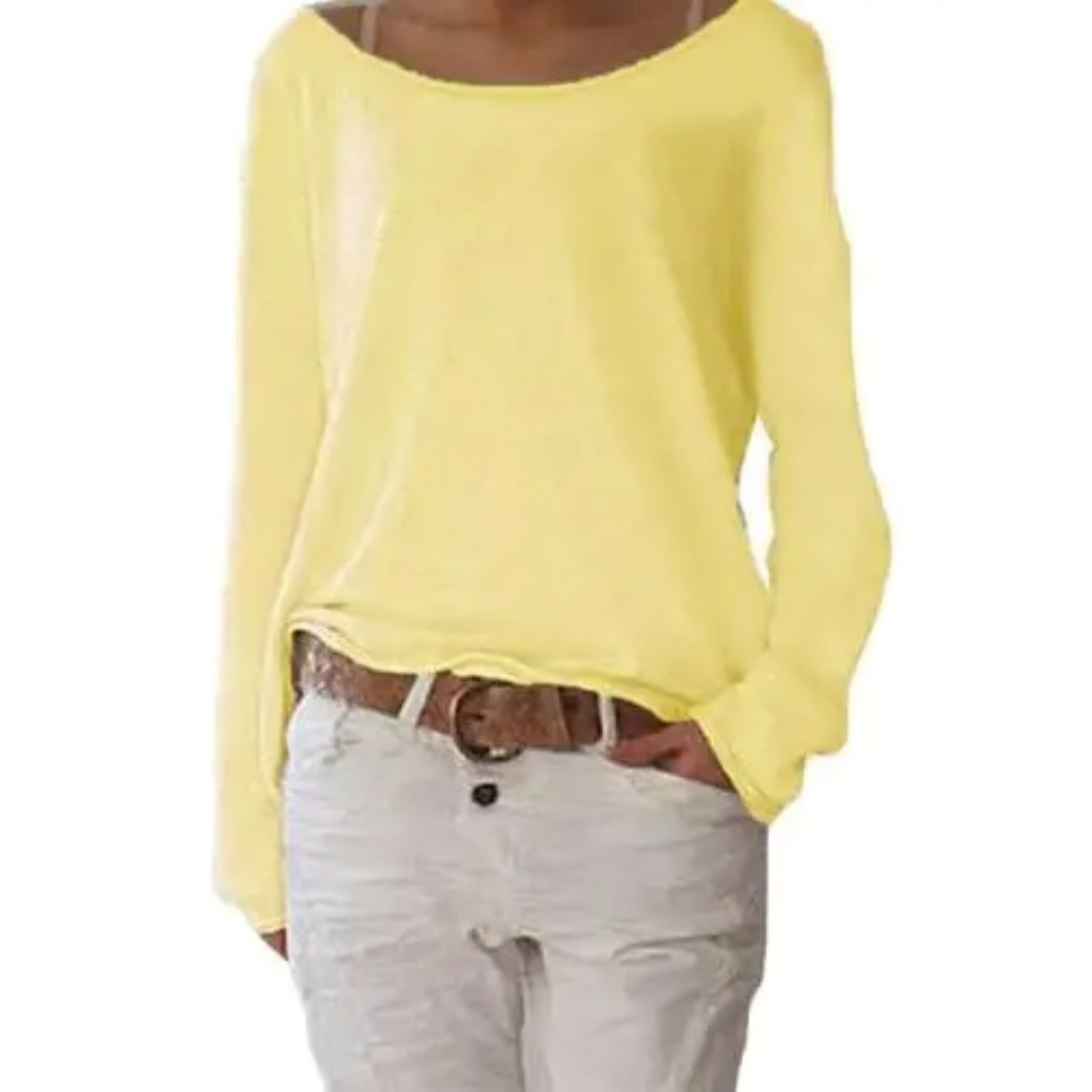 Camiseta de manga larga de lana sencilla y cómoda en color amarillo para la oficina